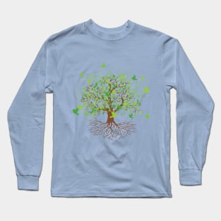 Tree of life green birds version Long Sleeve T-Shirt